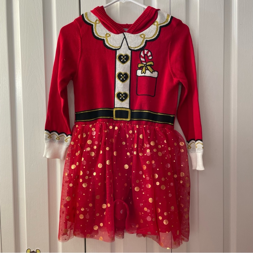 Well Worn Red Santa Sweater Dress with Tutu Girls Size 8 (M)